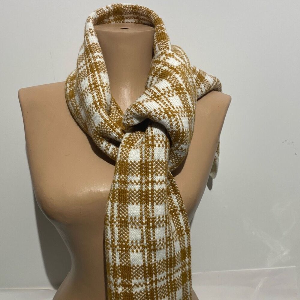 Timberland Unisex Cream Tan Buffalo Plaid Knit Rectangular Scarf One Size